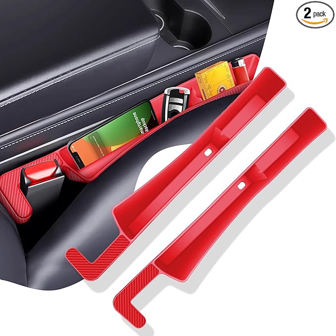 2PCS Car Seat Gap Filler Organizer,Multifunctional Car Gap Fillers with USB and Phone Holder, Universal Car Seat Storage Organizer Between Seats for Phone, Keys, Eyeglasses(Red)