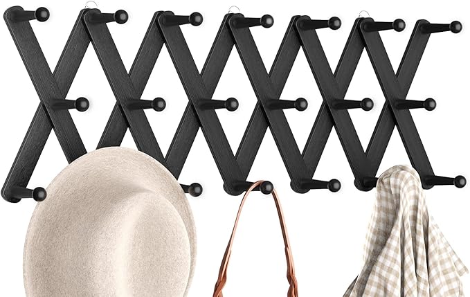 Accordion Wall Hanger, Hat Rack for Wall with 20 Coat Hooks, Expandable Hat Hangers Organizer, Vintage Decorative Coat Rack W