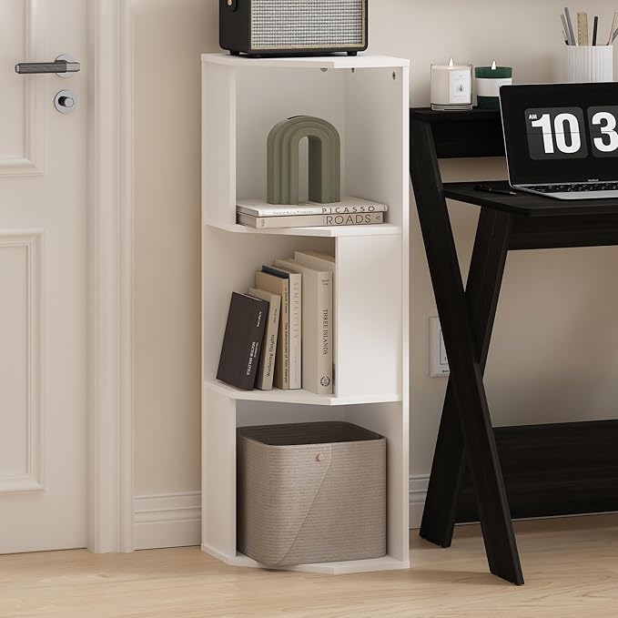 Furinno ECON Corner Shelf, 3-Tier Corner Book Shelf, Storage Shelves, Display Rack, Bookshelf, for Organization and Storage, 