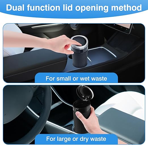 Car Trash Can Bin with Lid, 2 Packs Mini Leakproof Garbage Can for Vehicle, Cup Holder Trash Can, Small Trash Bin for Cars, Home, Bedroom, Office (Silver)