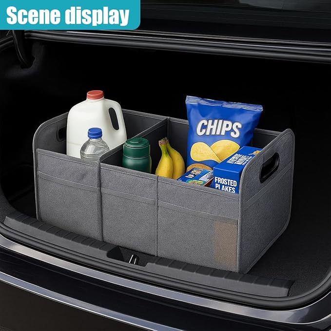 Car Trunk Organizer, Collapsible Multi-Compartment Auto Storage Box with 4 Pockets, Waterproof Oxford Fabric Car Trunk Container