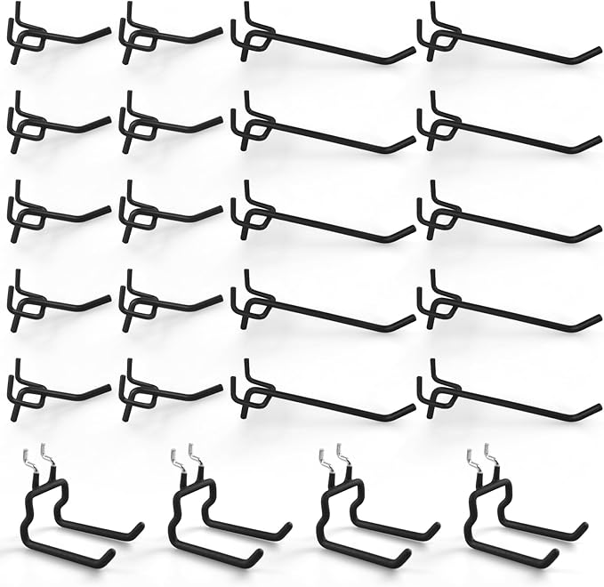 G.CORE 24-Pack Pegboard Hooks, 2" 4" Peg Board Tool Utility Hangers Fit 1/4" Pegboards, Heavy Duty Metal Shelving Brackets, W