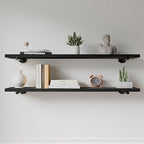 Industrial Pipe Wall Wood Shelves,Real Wooden Shelves 48" in Black Planks Color with 1.2" Extra Thickness, Modern Floating Sh