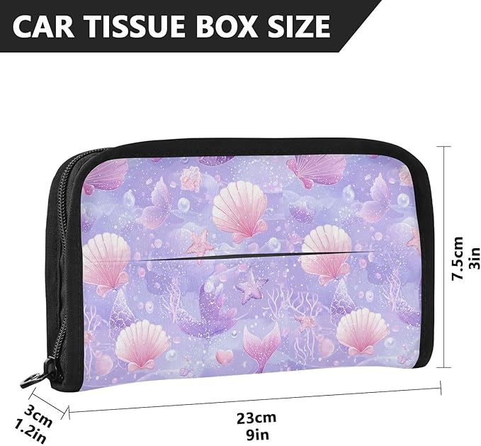 Car Tissue Holder Car Visor Organizer Tissue Box Holder for Car Sun Visor Organizer with Car Vehicle Accessories Essentials Interior for Women Men Purple Mermaid Seashell Starfish