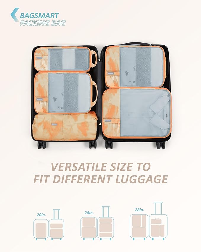 BAGSMART 6 Set /4 Set/2 Set Compression Packing Cubes for Travel, Lightweight Luggage Organizer Bags, Durable Space Saver Bag