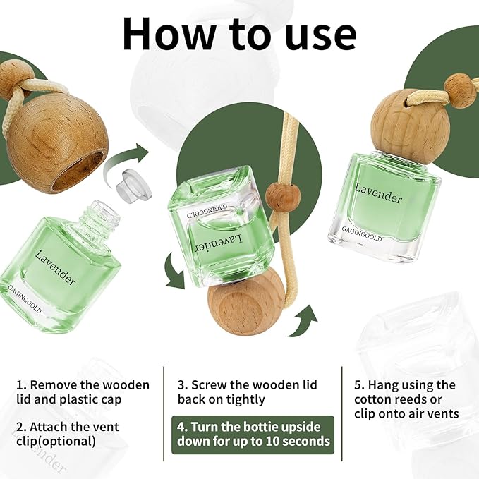 Car Air Freshener Hanging 2 Pack, Lemon Grass Scent Essential Oil Diffuser Long Lasting Up to 150 Days, Cute Car Accessories 