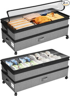 Kitstorack Under Bed Storage with Wheels 2Pack Height-adjustable Under Bed Storage Containers,Under Bed Shoe Storage Organize