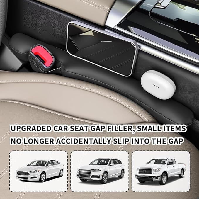 2PCS Car Seat Gap Filler with Retaining Ring Design,Soft Car Gap Fillers Between Seats Avoids Items Falling Out of Gaps,Upgraded Cars Gaps Seat Filler Hard to Shift