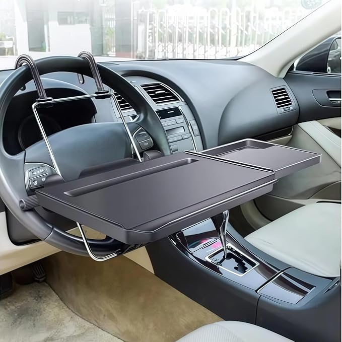 Car Steering Wheel Desk Compatible with Ford F150 F250 F350 F-150 F-250 F-350, Foldable Back Seat Tray Table, Car Steering Wheel Tray for Laptop Eating Writing, Travel Car Accessories,B