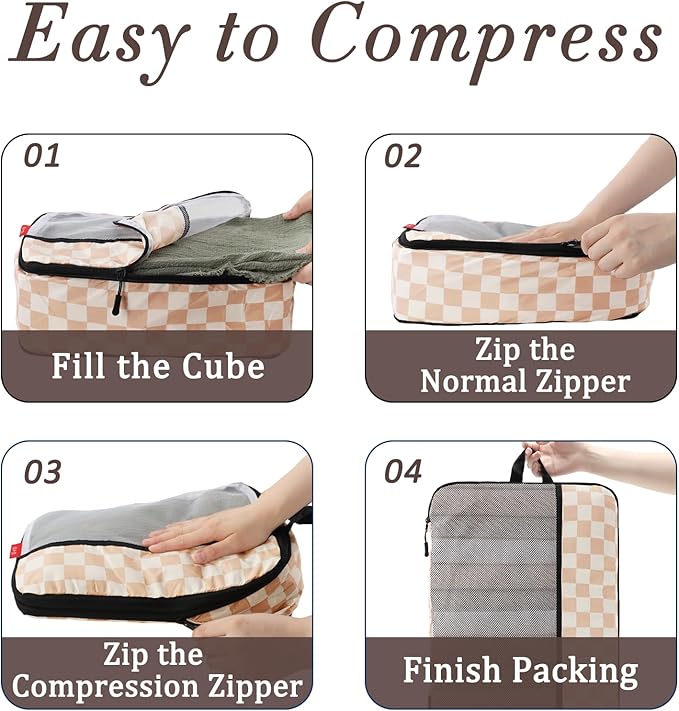 U+U 6 Set Compression Packing Cubes - Ultralight Travel Organizers with Laundry Bag, Space-Saving Suitcase Organizer for Trav