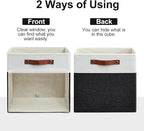 Bagnizer Storage Cubes, 4 Pack Linen Foldable Storage Bins (13 x 13 inch) with Clear Window and Handles, Fabric Organizer for