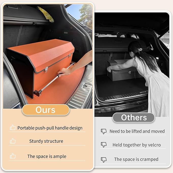 XCF Car Trunk Organizer for SUV, Collapsible Leather Car Storage Trunk Organizer with Lid and Sturdy Handle Car Trunk Leather