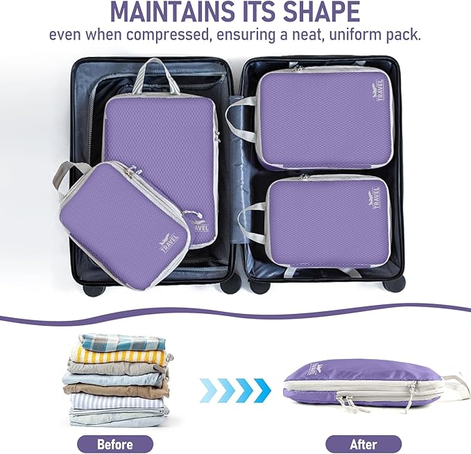 4 Set Compression Packing Cubes, Suitcase Organizer, Lightweight Travel Essentials, Compression Bags For Travel Accessories L