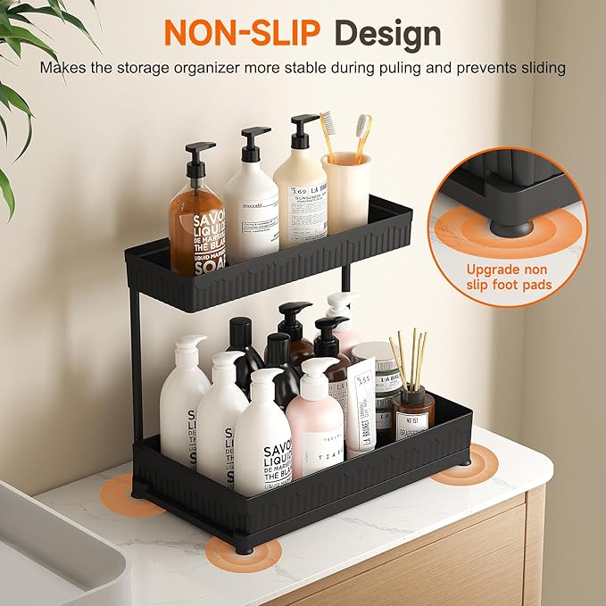 Sevenblue 3 Pack Multi-Purpose Pull-Out Storage Organizers, 2-Tier L-Shaped Under Sink/Cabinet Organizers and Storage for Bat