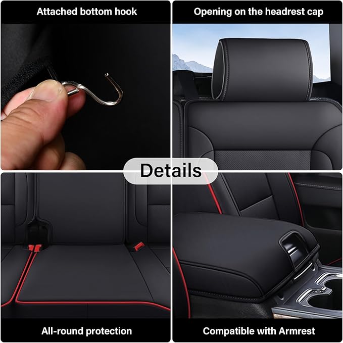 Coverado Chevy Silverado Seat Covers Full Set, Faux Leather Car Seat Covers Fit for 2014-2018 1500, 2015-2019 2500HD 3500HD C