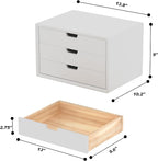Desk Organizer with 3 Drawers, ALEX Drawer Unit, Chic White Wood Cosmetic Makeup Organizer for Office Vanity Tabletop Storage