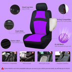 CAR PASS Universal 13PCS 3D Air Mesh-100% Breathable Seat Covers Full Sets, Steering Wheel, Belt Cover Airbag and Rear Split Bench Compatible for 90% Automotive SUV Truck Cute Women Black Purple