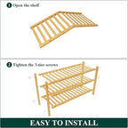 Smiry Bamboo Shoe Rack for Closet, 3 Tier Wooden Stackable Shoe Organizer, Free Standing Shoes Storage Shelf for Entryway, Fr