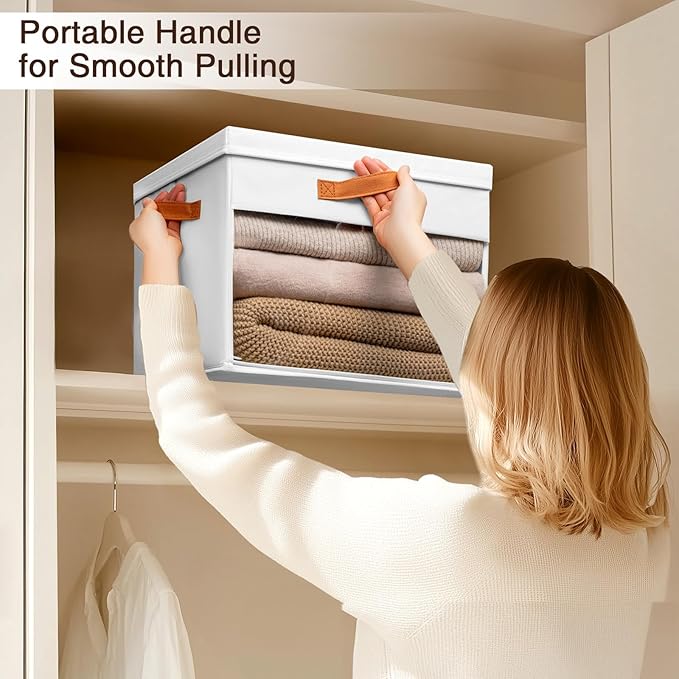 Homsorout Large Storage Bins with Lids - 3 Pack Foldable Decorative Organizers with Clear Windows & Handles, Cube Storage Org