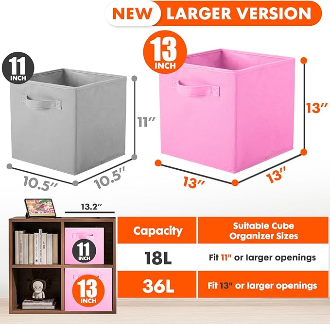 ShellKingdom Storage Bins, Foldable Fabric Storage Cubes And Cloth Storage Organizer Drawer For Closet And Toys Storage, 13 X