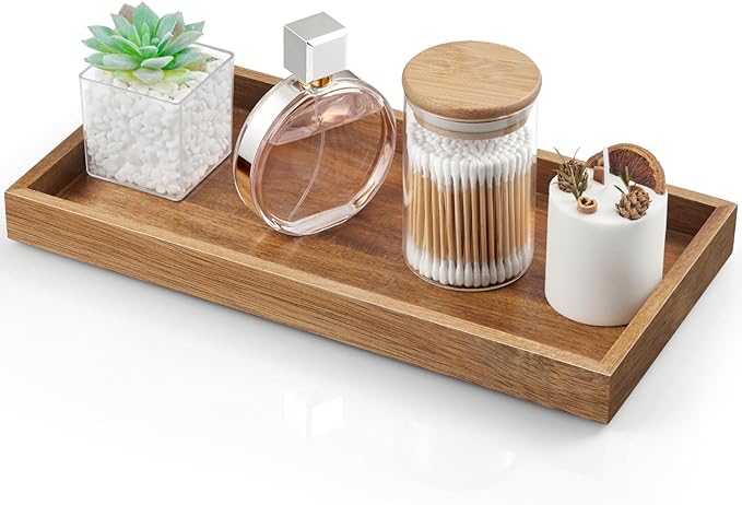 ALELION 13" Bathroom Vanity Tray for Counter - Acacia Wood Decorative Tray for Toilet Tank Makeup Perfume Jewelry Catchall Co