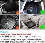 Center Console Organizer Tray Compatible with 2021 2022 2023 2024 2025 2026 GMC YuKon Denali, Chevy Suburban/Tahoe Armrest Storage Box Interior Accessories (Fit for Power-Sliding Console ONLY)