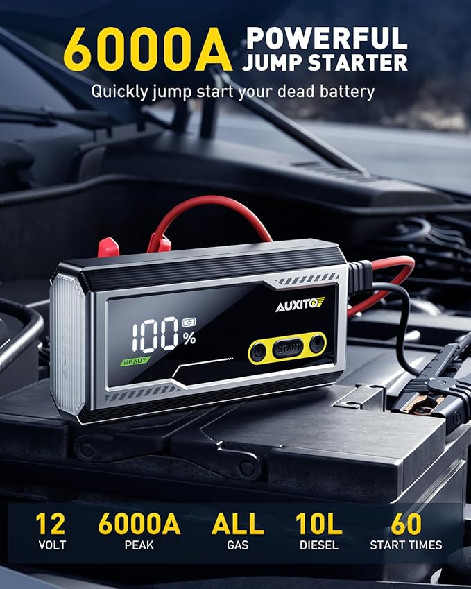 AUXITO 6000A Jump Starter, 12V Car Battery Jump Starter, Up to All Gas & 12L Diesel Engine with LED Display, Portable Jump