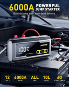 AUXITO 6000A Jump Starter, 12V Car Battery Jump Starter, Up to All Gas & 12L Diesel Engine with LED Display, Portable Jump