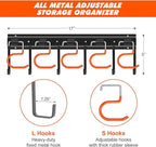 TVKB 68'' All Metal Garden Tool Organizer Adjustable Garage Tool Organizer Wall Mount Garage Organizers and Storage with Heav
