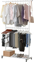 Sywhitta Double Rod Clothing Garment Rack, Rolling Clothes Organizer on Wheels for Hanging Clothes, Easy to Assemble, Adjusta