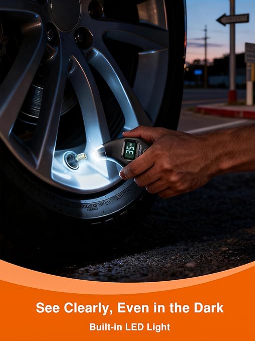 SEAMOUNT Talking Tire Pressure Gauge - Digital Air Gauge with Voice Broadcast | Audible PSI Readings & LED Light | 150 PSI for Car, Truck, Bicycle, Motorcycle | Portable Backlit LCD Keychain (Black)