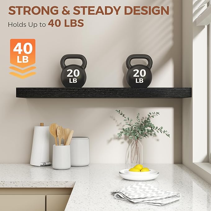Dreamland Black Floating Shelves 36 Inch Long,8 Inch Deep Floating Shelves,36" W x 8" D Wall Shelves for Bedroom,Living Room,