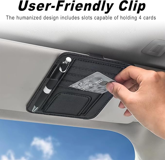 2 PCS Car Sun Visor Organizer, Sunvisor Organizers with Sunglass Holder & Card Sleeve Pocket, Leather Car Sunglass Holder for Most Vehicle of Trucks, SUVs, Black
