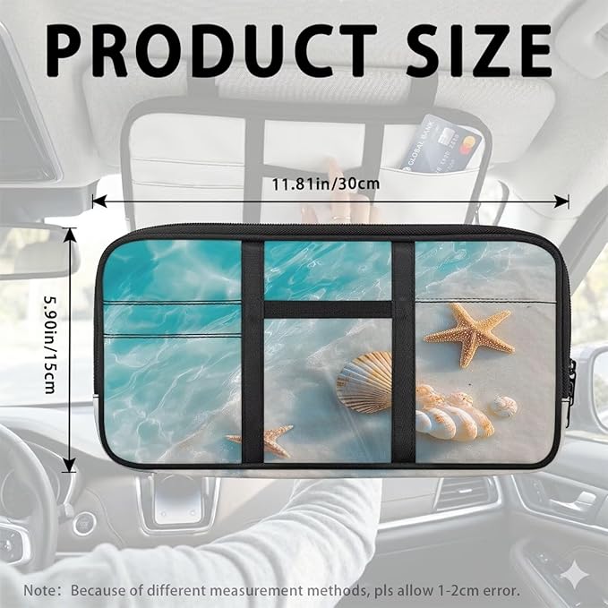 Beach Seashells Sun Visor Organizer for Trucks,Scratch-Resistant Car Accessories with Zipper Visor Storage Pouch Tactical Panel Universal Fit for SUV Pickup