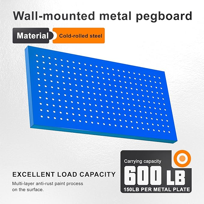 Metal Pegboard Panels 24" x 12" 4 Pack Heavy Duty Steel Pegboard Wall Organizer, Garage Utility Tools Pegboard Storage System