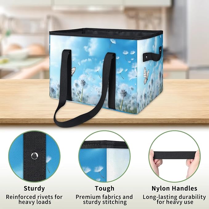 Reusable Grocery Bags Heavy Duty Shopping Bags Foldable Large Tote Bags with Long Handles & Hard Bottom