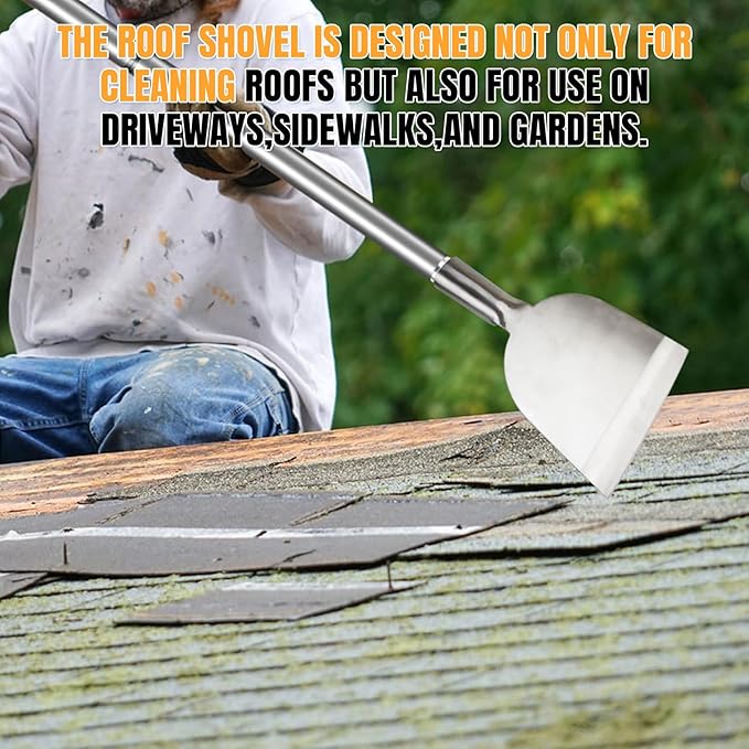 Floor Scraper Long Handle Stainless Steel, Multifunctional Cleaning Shovels with Flat Head, Moss Plaster Wall Putty Shingle Removal Tool, Ice Scraper, Snow Shovel for Driveway-Heavy Duty