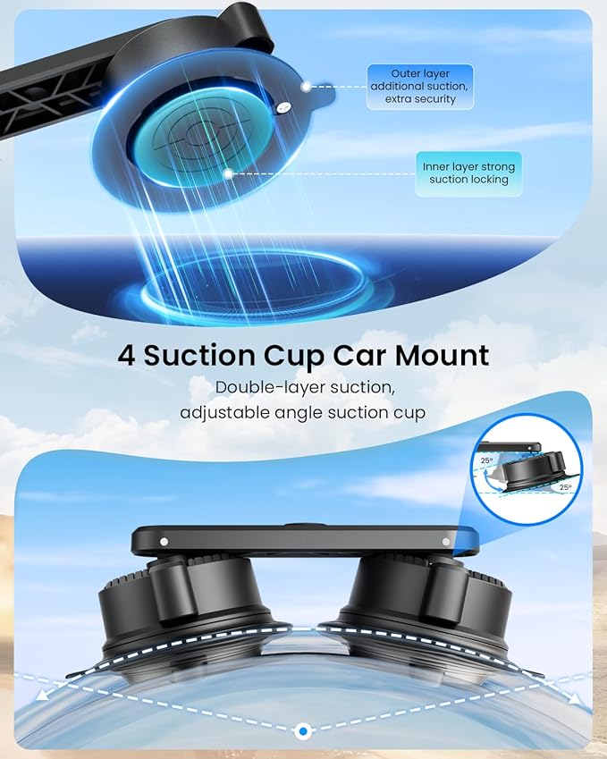 Four Suction Cup Car Mount Kit for Insta360 Car Mount Adjustable Double-Layer Suction Cup for Go pro Action Camera Mounts for insta360 X5 Accessories