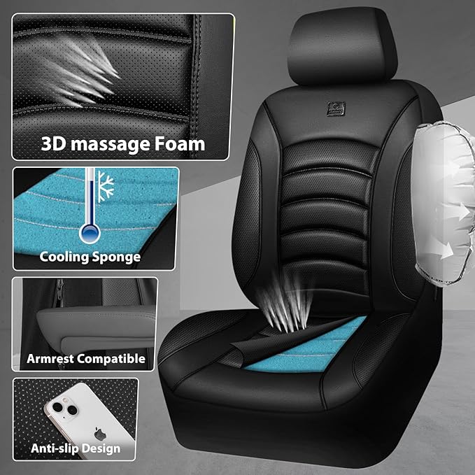 CAR PASS 3D Foam PU Leather Car Seat Covers, Universal Seat Covers Full Sets for Trucks SUV Sedan Automotive Seat Covers Armr