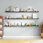 Axeman 72 Inch Floating Shelves | Black Picture Ledge Shelf Set of 3 | Rustic Wood Wall Shelves with Lip | 72" Black Picture 