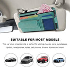 Car Sun Visor Organizer, Leather Sun Visor Pocket Organizer Case with Multi-Pocket Net Zipper, Suede Note Holder Car Visor Storage Pouch for Card Pen Sunglasses Document (Blue)