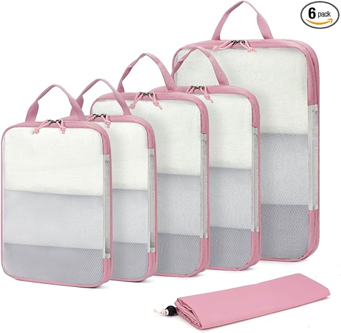 ECOHUB 6 Set Compression Packing Cubes, Gifts for Women Mom, Lightweight Vacation Travel Essentials Accessories for Suitcase 