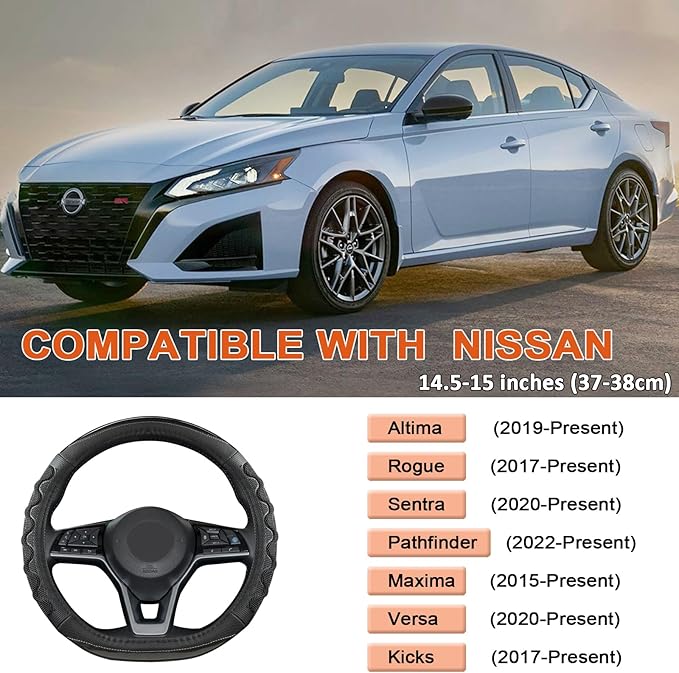 GIANT PANDA Steering Wheel Cover for Nissan Altima Rogue - Car Steering Wheel Cover for Nissan D Shape(Gray-D-Shaped)
