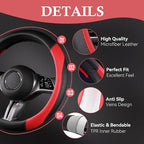 CAR PASS Faux Leather Steering Wheel Cover and Waterproof Car Floor Mats,Universal Car Combo Fit for 95% Sedan,SUV,Cars,14.5-15inch Sporty Anti-Slip Safety Comfortable Design(Black＆Red)
