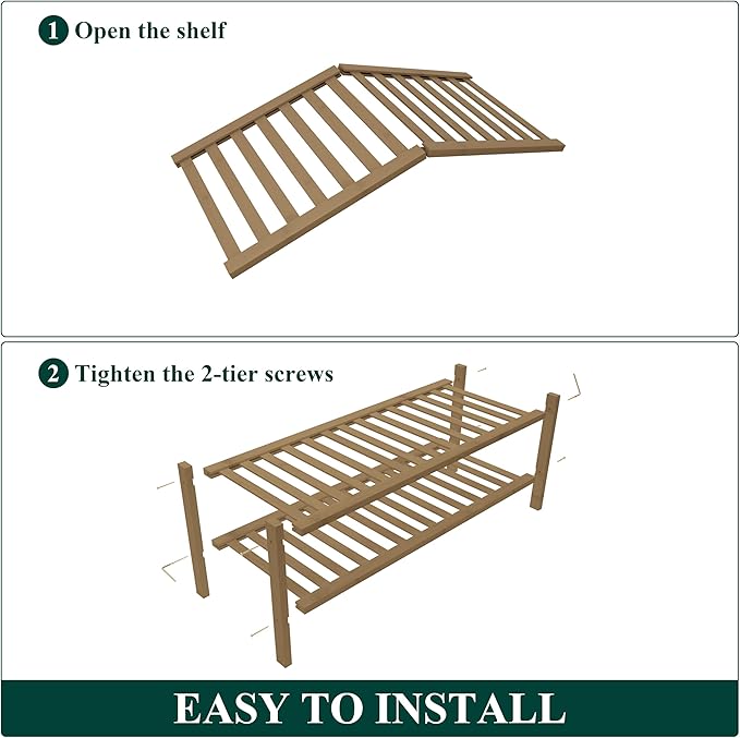 Smiry Bamboo Shoe Rack for Closet, 2 Tier Wooden Stackable Shoe Organizer, Free Standing Shoes Storage Shelf for Entryway, Fr