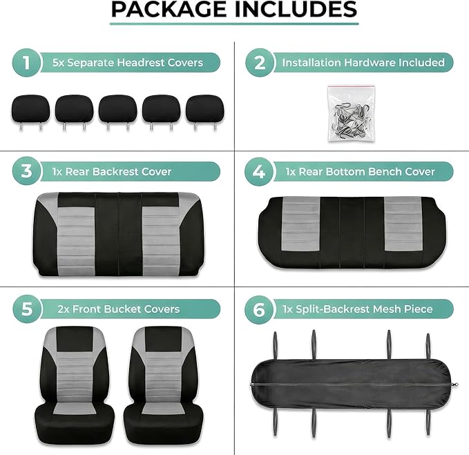 FH Group Automotive Car Seat Covers Full Set Premium 3D Air Mesh Front Seat Covers, Airbag Compatible & Split Bench Cover Uni