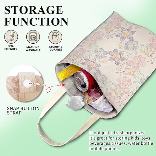 Car Trash Can, Cute Car Trash Bag, Hanging Car Organizer and Storage Bag, Trash Bin for Car Accessories, Vehicle, Travelling, Camping Cute Multicolor Flower