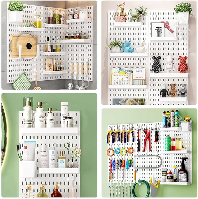 Pegboard Wall Organizer, Wall Mounted Storage Set with 2 Pegboards & 13 Accessories, 23.6" x 11.81" White Peg Board Organizer