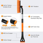 BFONS Ice Scrapers for Car Windshield, 2-in-1 Snow Scraper and Snow Brush for Car SUV Truck, Car Ice Windshield Scraper for Ice and Snow with 360° Pivoting Brush and Ergonomic Foam Grip Orange