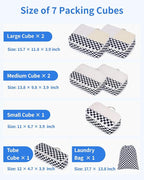 Narwey 7 Set Checkered Packing Cubes for Travel Carry on Suitcase Luggage Organizer Bags for Kids Women Men, Durable Packing 